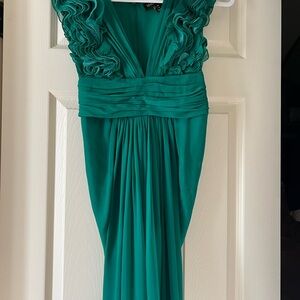 Catherine Malandrino Emerald Green Ruffle V-Neck Evening Dress